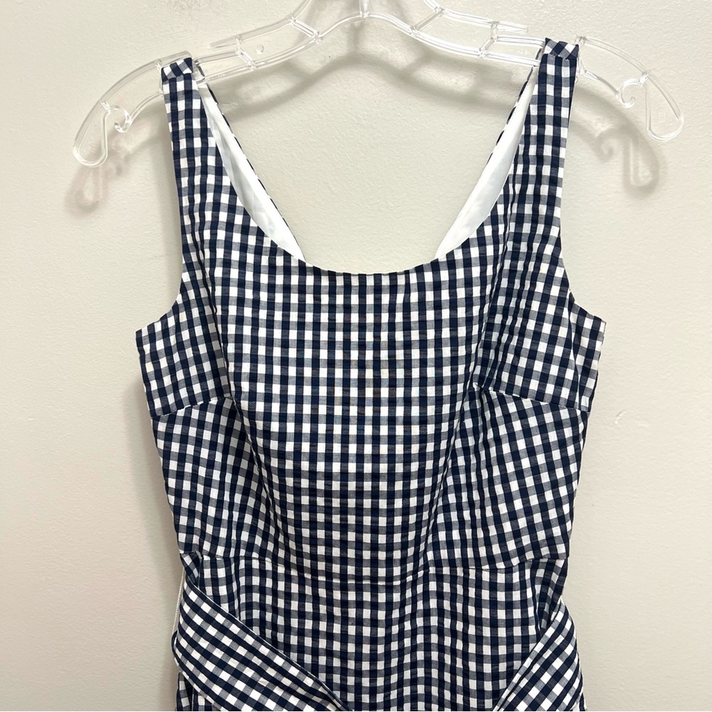 J. Crew Gingham Ruffle Hem Midi Dress Fit & Flare Sleeveless Blue - Picture 4 of 11